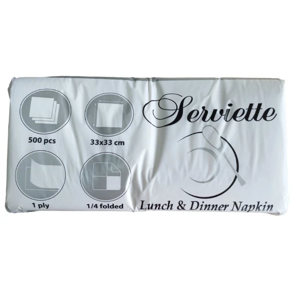 Салфетки 500бр. 33 Х 33см., 1пл., 1/4, целулоза, с бордюр